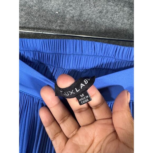 JLUXLABEL Pants Women M Blue pull on Pleated Stretch Wide Leg Resort Vacation - Picture 2 of 8